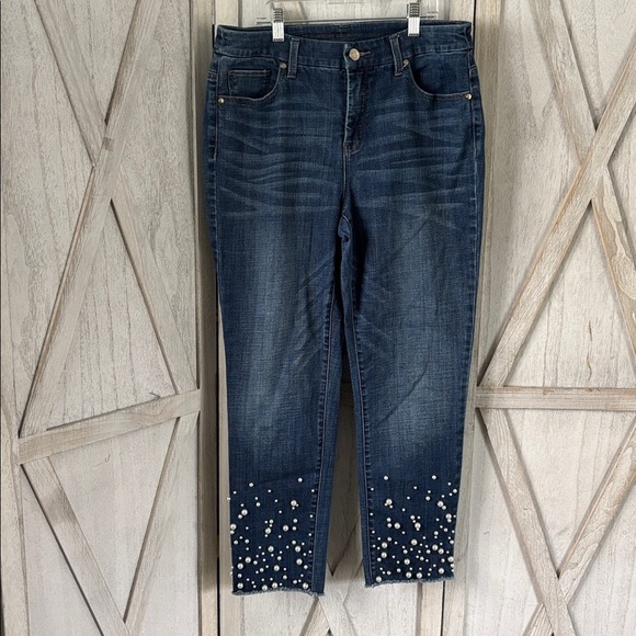 Chico's Denim - Chico’s Embellished Pearl Ankle Blue Jeans